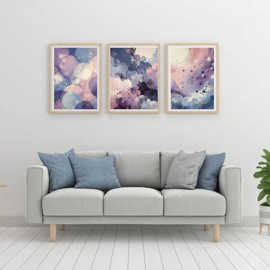 Canvas Wall Art: 3 Piece Set Purple abstract